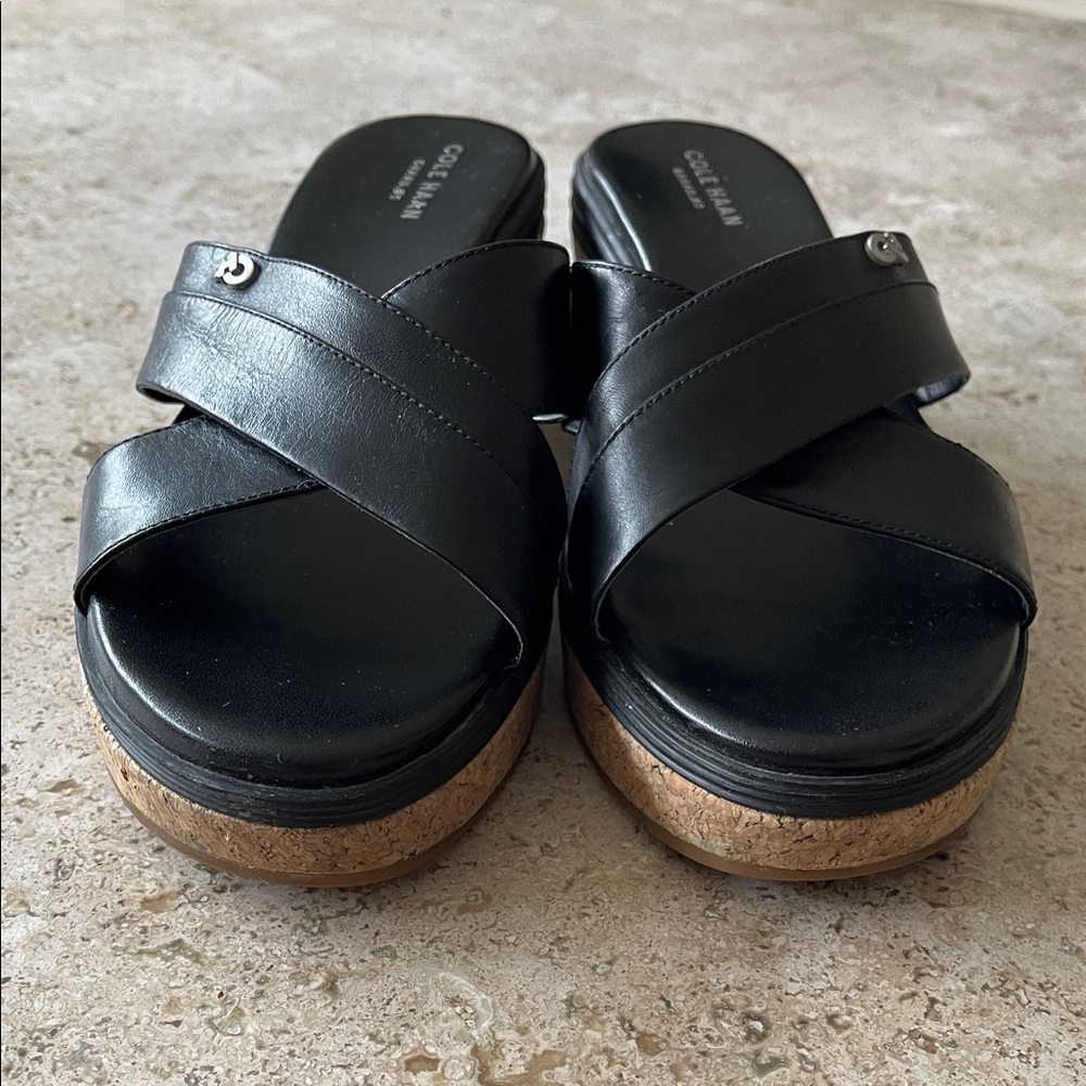 Cole Haan Black Leather Crisscross Mules - Picture 5 of 8
